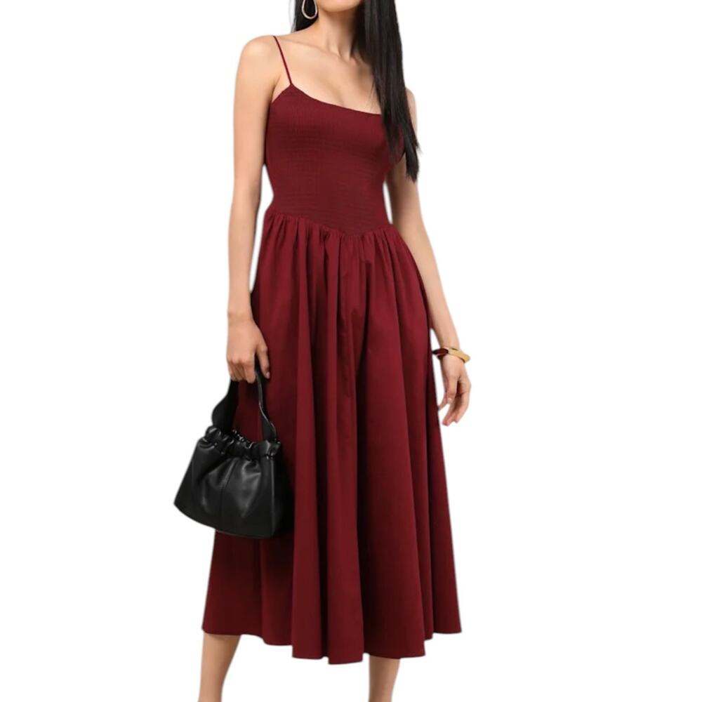 NWD Lulus Tandria Burgundy Smocked Sleeveless Midi Dress Size Large - Picture 1 of 9